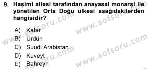 Orta Doğuda Siyaset Dersi 2018 - 2019 Yılı (Vize) Ara Sınav Soruları 9. Soru