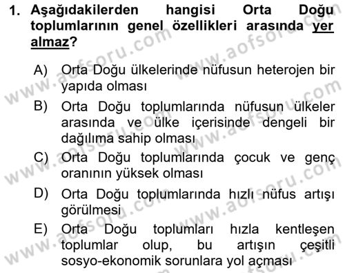 Orta Doğuda Siyaset Dersi 2018 - 2019 Yılı (Final) Dönem Sonu Sınav Soruları 1. Soru