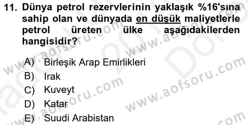 Orta Doğuda Siyaset Dersi 2018 - 2019 Yılı (Final) Dönem Sonu Sınav Soruları 11. Soru