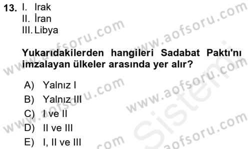 Orta Doğuda Siyaset Dersi 2018 - 2019 Yılı (Final) Dönem Sonu Sınav Soruları 13. Soru