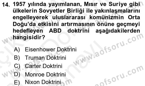 Orta Doğuda Siyaset Dersi 2018 - 2019 Yılı (Final) Dönem Sonu Sınav Soruları 14. Soru