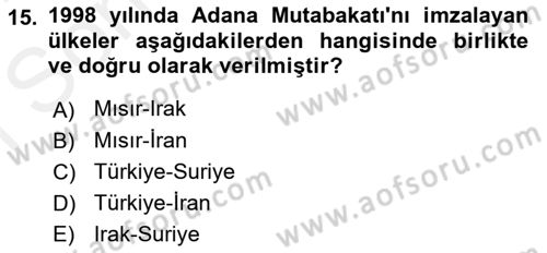 Orta Doğuda Siyaset Dersi 2018 - 2019 Yılı (Final) Dönem Sonu Sınav Soruları 15. Soru