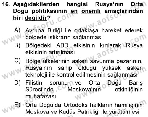 Orta Doğuda Siyaset Dersi 2018 - 2019 Yılı (Final) Dönem Sonu Sınav Soruları 16. Soru