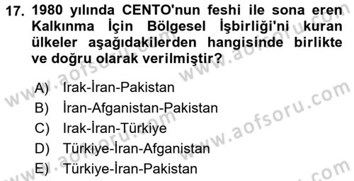 Orta Doğuda Siyaset Dersi 2018 - 2019 Yılı (Final) Dönem Sonu Sınav Soruları 17. Soru