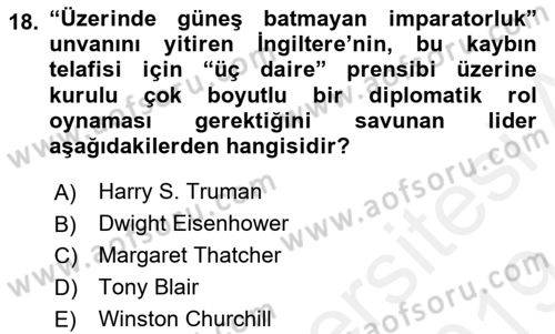 Orta Doğuda Siyaset Dersi 2018 - 2019 Yılı (Final) Dönem Sonu Sınav Soruları 18. Soru