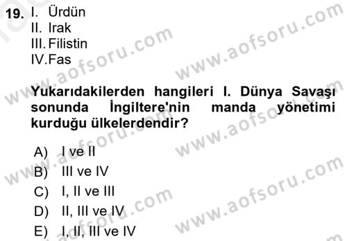 Orta Doğuda Siyaset Dersi 2018 - 2019 Yılı (Final) Dönem Sonu Sınav Soruları 19. Soru