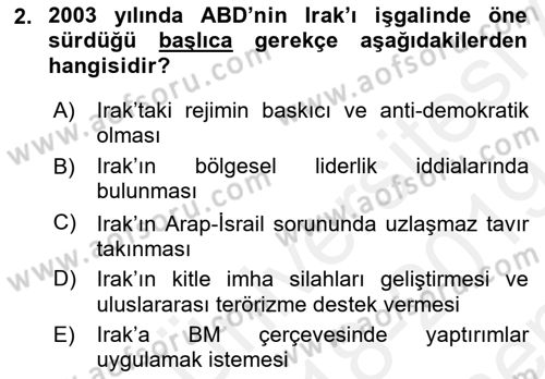 Orta Doğuda Siyaset Dersi 2018 - 2019 Yılı (Final) Dönem Sonu Sınav Soruları 2. Soru