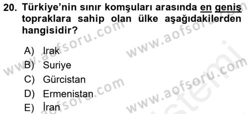 Orta Doğuda Siyaset Dersi 2018 - 2019 Yılı (Final) Dönem Sonu Sınav Soruları 20. Soru