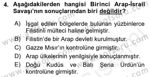 Orta Doğuda Siyaset Dersi 2018 - 2019 Yılı (Final) Dönem Sonu Sınav Soruları 4. Soru