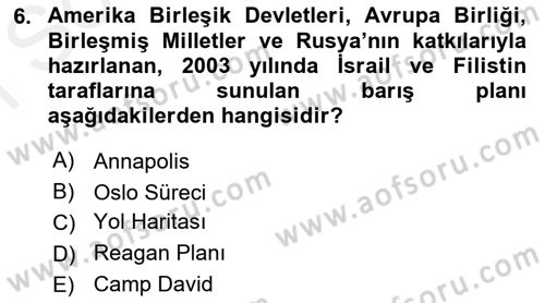Orta Doğuda Siyaset Dersi 2018 - 2019 Yılı (Final) Dönem Sonu Sınav Soruları 6. Soru