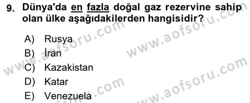 Orta Doğuda Siyaset Dersi 2018 - 2019 Yılı (Final) Dönem Sonu Sınav Soruları 9. Soru