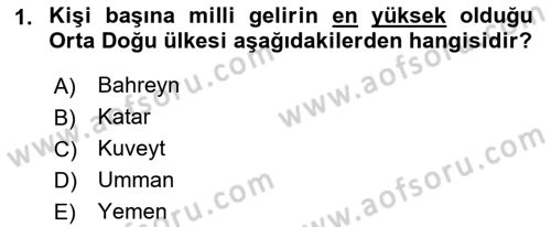 Orta Doğuda Siyaset Dersi 2018 - 2019 Yılı Yaz Okulu Sınav Soruları 1. Soru