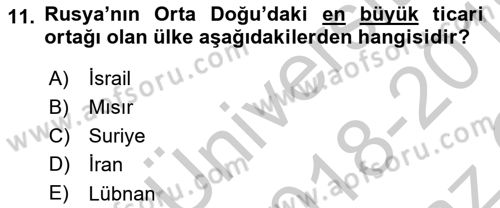 Orta Doğuda Siyaset Dersi 2018 - 2019 Yılı Yaz Okulu Sınav Soruları 11. Soru