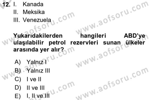 Orta Doğuda Siyaset Dersi 2018 - 2019 Yılı Yaz Okulu Sınav Soruları 12. Soru