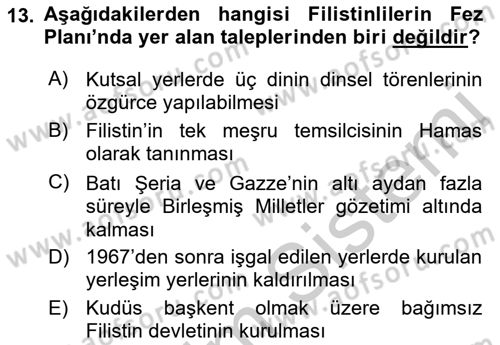 Orta Doğuda Siyaset Dersi 2018 - 2019 Yılı Yaz Okulu Sınav Soruları 13. Soru