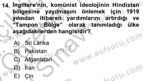 Orta Doğuda Siyaset Dersi 2018 - 2019 Yılı Yaz Okulu Sınav Soruları 14. Soru