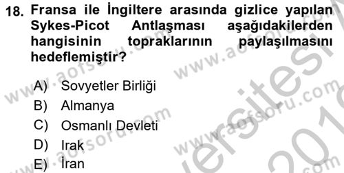 Orta Doğuda Siyaset Dersi 2018 - 2019 Yılı Yaz Okulu Sınav Soruları 18. Soru