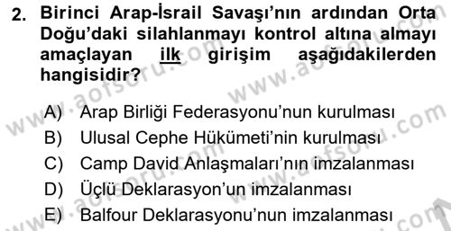 Orta Doğuda Siyaset Dersi 2018 - 2019 Yılı Yaz Okulu Sınav Soruları 2. Soru