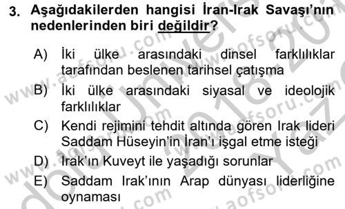 Orta Doğuda Siyaset Dersi 2018 - 2019 Yılı Yaz Okulu Sınav Soruları 3. Soru