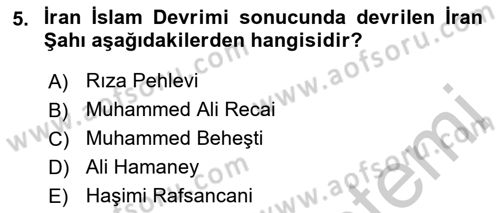 Orta Doğuda Siyaset Dersi 2018 - 2019 Yılı Yaz Okulu Sınav Soruları 5. Soru