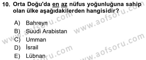 Orta Doğuda Siyaset Dersi 2020 - 2021 Yılı Yaz Okulu Sınav Soruları 10. Soru