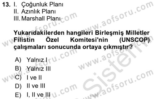 Orta Doğuda Siyaset Dersi 2020 - 2021 Yılı Yaz Okulu Sınav Soruları 13. Soru