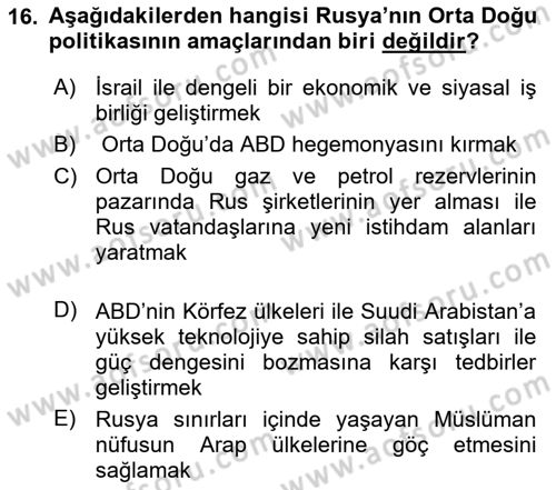 Orta Doğuda Siyaset Dersi 2020 - 2021 Yılı Yaz Okulu Sınav Soruları 16. Soru