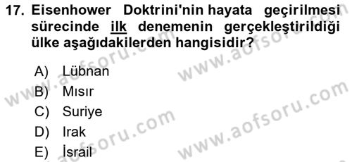 Orta Doğuda Siyaset Dersi 2020 - 2021 Yılı Yaz Okulu Sınav Soruları 17. Soru
