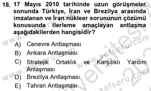 Orta Doğuda Siyaset Dersi 2020 - 2021 Yılı Yaz Okulu Sınav Soruları 18. Soru