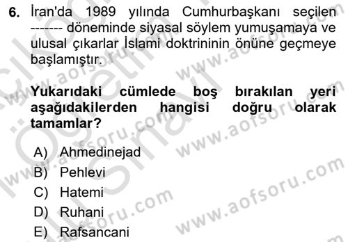 Orta Doğuda Siyaset Dersi 2020 - 2021 Yılı Yaz Okulu Sınav Soruları 6. Soru
