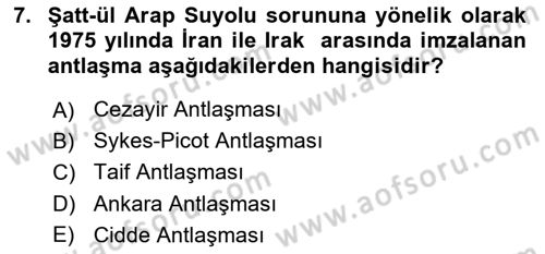 Orta Doğuda Siyaset Dersi 2020 - 2021 Yılı Yaz Okulu Sınav Soruları 7. Soru