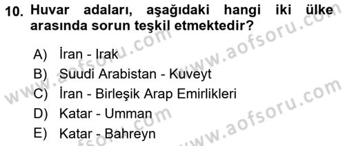 Orta Doğuda Siyaset Dersi 2021 - 2022 Yılı (Vize) Ara Sınav Soruları 10. Soru
