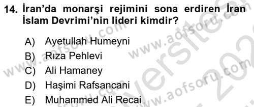 Orta Doğuda Siyaset Dersi 2021 - 2022 Yılı (Vize) Ara Sınav Soruları 14. Soru