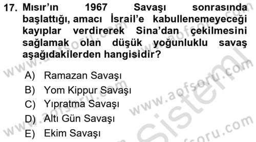 Orta Doğuda Siyaset Dersi 2021 - 2022 Yılı (Vize) Ara Sınav Soruları 17. Soru
