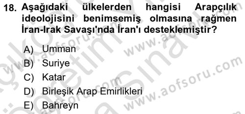 Orta Doğuda Siyaset Dersi 2021 - 2022 Yılı (Vize) Ara Sınav Soruları 18. Soru