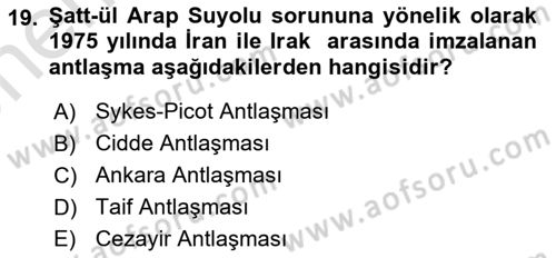 Orta Doğuda Siyaset Dersi 2021 - 2022 Yılı (Vize) Ara Sınav Soruları 19. Soru