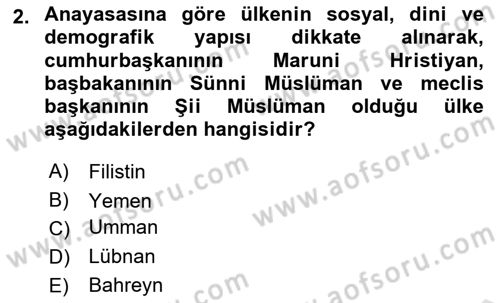 Orta Doğuda Siyaset Dersi 2021 - 2022 Yılı (Vize) Ara Sınav Soruları 2. Soru