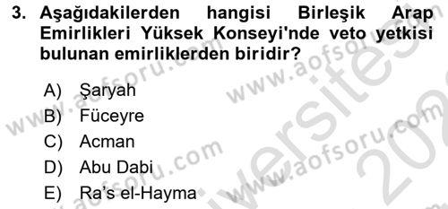 Orta Doğuda Siyaset Dersi 2021 - 2022 Yılı (Vize) Ara Sınav Soruları 3. Soru