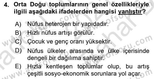 Orta Doğuda Siyaset Dersi 2021 - 2022 Yılı (Vize) Ara Sınav Soruları 4. Soru