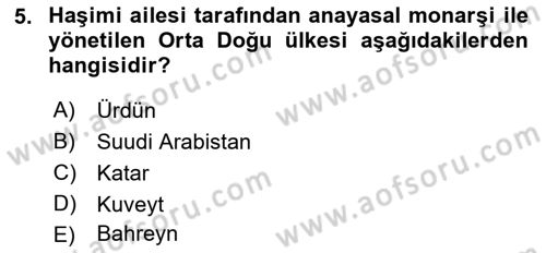 Orta Doğuda Siyaset Dersi 2021 - 2022 Yılı (Vize) Ara Sınav Soruları 5. Soru