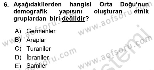 Orta Doğuda Siyaset Dersi 2021 - 2022 Yılı (Vize) Ara Sınav Soruları 6. Soru
