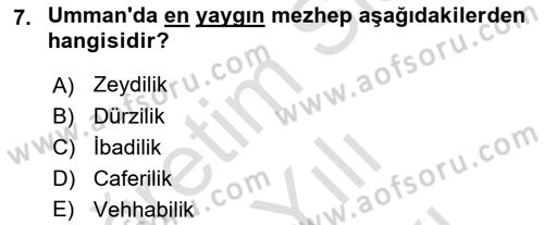 Orta Doğuda Siyaset Dersi 2021 - 2022 Yılı (Vize) Ara Sınav Soruları 7. Soru