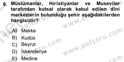 Orta Doğuda Siyaset Dersi 2021 - 2022 Yılı (Vize) Ara Sınav Soruları 9. Soru