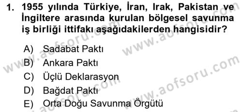 Orta Doğuda Siyaset Dersi 2021 - 2022 Yılı (Final) Dönem Sonu Sınav Soruları 1. Soru