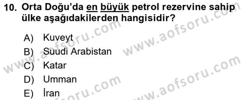 Orta Doğuda Siyaset Dersi 2021 - 2022 Yılı (Final) Dönem Sonu Sınav Soruları 10. Soru