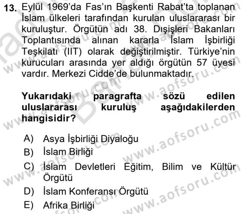 Orta Doğuda Siyaset Dersi 2021 - 2022 Yılı (Final) Dönem Sonu Sınav Soruları 13. Soru