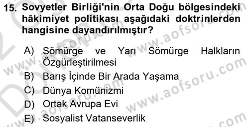 Orta Doğuda Siyaset Dersi 2021 - 2022 Yılı (Final) Dönem Sonu Sınav Soruları 15. Soru