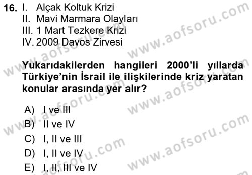Orta Doğuda Siyaset Dersi 2021 - 2022 Yılı (Final) Dönem Sonu Sınav Soruları 16. Soru