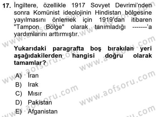 Orta Doğuda Siyaset Dersi 2021 - 2022 Yılı (Final) Dönem Sonu Sınav Soruları 17. Soru
