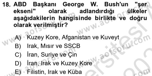 Orta Doğuda Siyaset Dersi 2021 - 2022 Yılı (Final) Dönem Sonu Sınav Soruları 18. Soru